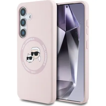 Pouzdro na mobilní telefon Zadní kryt Karl Lagerfeld Liquid Silicone K&CH Heads MagSafe pro Samsung Galaxy S25+, růžová