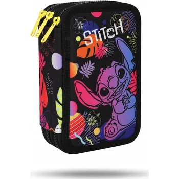 Penál CoolPack Školní penál tříkomorový s vybavením Stich Stitch černý