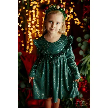 Dívčí šaty Dívčí šaty Lily Grey zelené se zlatými tečkami 128 / 8 let