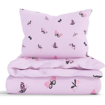 Povlečení MKLuzkoviny.cz Bavlněné povlečení Renforcé – Motýlci růžové 140 x 200, 70 x 90 cm nitěné knoflíky