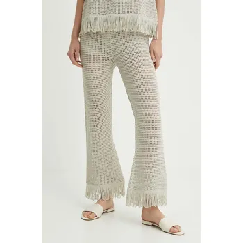 Dámské kalhoty Kalhoty Sisley dámské, béžová barva, jednoduché, high waist 196PMF008 80X, vel. M