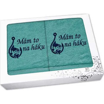 Ručník Dárková sada ručník + osuška pro rybáře Mám to na háku petrolej