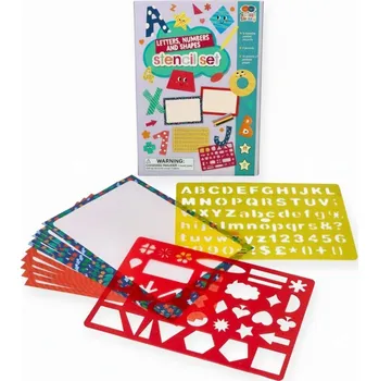 kreativní sada ZESTAW SZABLONÓW LITERKI CYFERKI KSZTAŁTY S PASTELKAMI KREATIVNÍ ŠABLONY