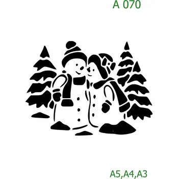 Plastová šablona pro malování - Vánoce - Sněhuláci (A070) - A4 , Lepící fólie