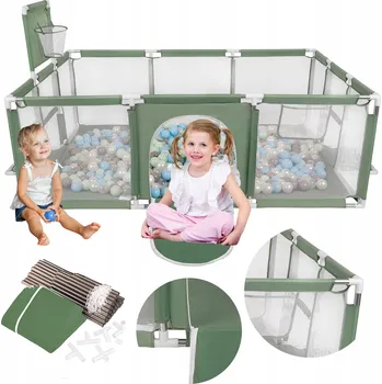 Dětská ohrádka Zelená ohrádka pro děti Hřiště Koš Branky 200 míčků Selonis BO-100X