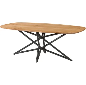 Jídelní stůl Jídelní stůl akácie 200x100x76 přírodní lakovaný / hvězdicový podstavec černý