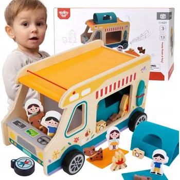 Dřevěná hračka Tooky Toy Dřevěný Camper s Postavičkami Kempování