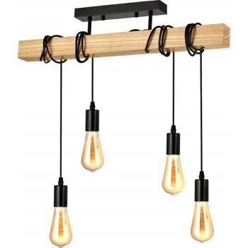 Závěsné Stropní Svítidlo LED Dřevěné 4xE27 Trám Černé Závěsné Světlo Lustr Loft