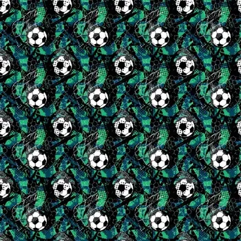 Teplákovina Fotbalové míče na zelenočerné (E) (Kvalitní teplákovina Bella)