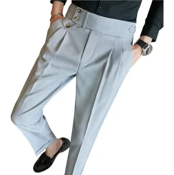 Pánské kalhoty Pánské společenské kalhoty s kapsami Jednobarevné Elegantní rovný střih Pohodlné odolné kalhoty pro muže do práce kanceláře i na formální události Polyester šedá 36