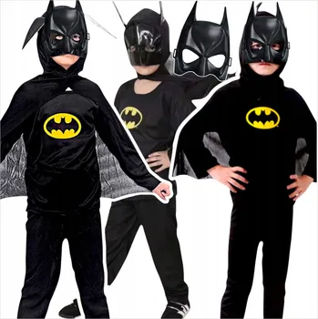 Karnevalový kostým KOSTÝM BATMAN PRO CHLAPCE PŘEVLEK NA PLES S MASKOU A PLÁŠTĚM 4v1