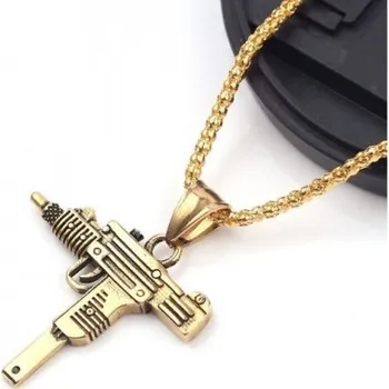 Náhrdelník Pánský náhrdelník s pistolí zlatá