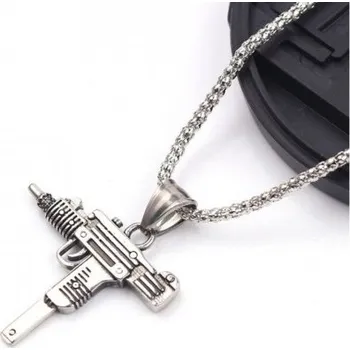 Šperk Pánský náhrdelník s pistolí stříbrná