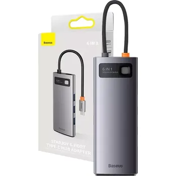 USB hub Rozbočovač 6v1 Baseus řady StarJoy, USB-C na 3x USB 3.0 + HDMI + USB-C PD + RJ45