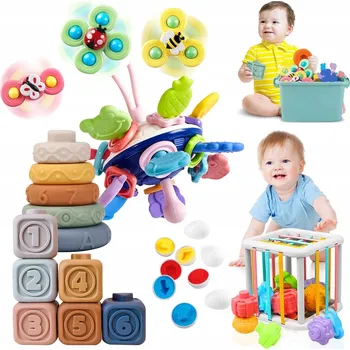 Hračka pro nejmenší TŘÍDIČ KOSTEK ELASTICKÁ MULTI KOSTKA MONTESSORI SENZORICKÁ 6v1