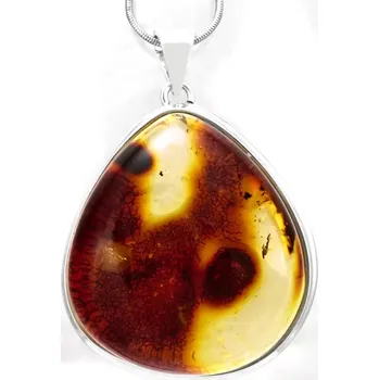 Přívěsek Větší stříbrný přívěsek (Ag 925/1000) s baltským jantarem QAA, cca 45 x 40 mm, "krajka z medu" (JA3487P)