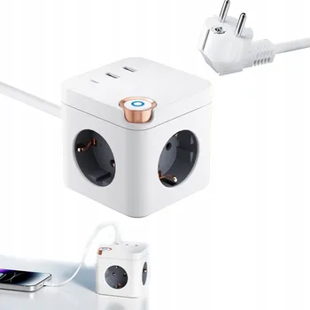 Elektrická zásuvka PRODLUŽOVACÍ KABEL KOSTKA ZÁSUVKA S 3 USB A 3 ZÁSUVKAMI, CHYTRÁ LIŠTA