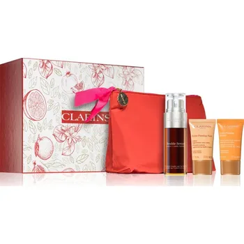 Pleťové sérum Clarins Double Serum & Extra Firming Extra-Firming Night zpevňující noční krém s regeneračním účinkem pro všechny typy pleti 15 ml + Double Serum intenzivní sérum proti stárnutí pleti 50 ml + Extra-Firming Energy zpevňující a rozjasňující krém 15 ml + taš