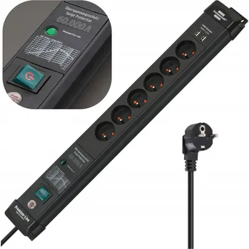 Prodlužovací kabel Prodlužovací Kabel přívod s přepěťovou ochranou Brennenstuhl 3 m 6 ks zásuvek černý