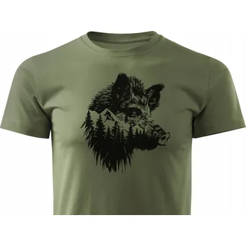 Pánské tričko Lovecká tričko T-shirt khaki pro lov do lesa potisk HLAVA KANCE M