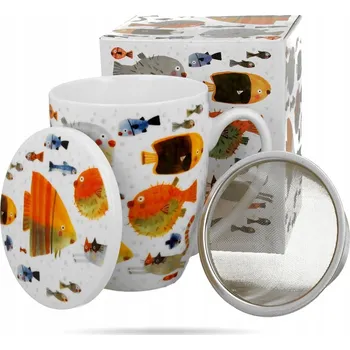 Hrnek Ryby se sítkem a víčkem 360 ml porcelán DUO