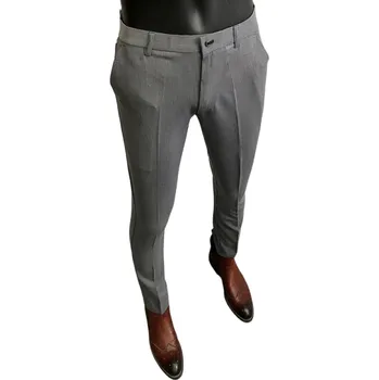 Pánské kalhoty Pánské společenské kalhoty s kapsami Jednobarevné Elegantní rovný střih BAVLNA POLYESTER SPANDEX Pohodlné kalhoty pro muže do práce i na formální příležitosti šedá 34