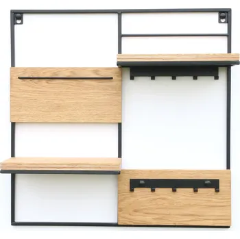 police Nástěnná police s háčky na klíče Mikos 50 cm černá/hnědá