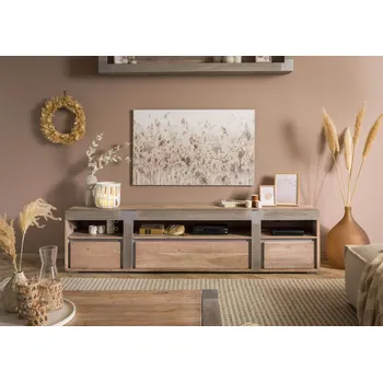 Televizní stolek TV stolek akácie 220x48x55 béžová lakovaná AMSTERDAM