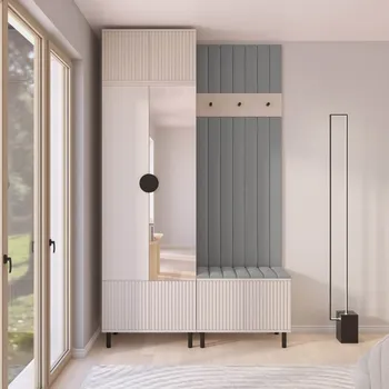 Předsíňová stěna Předsíňová stěna Rayo 4 se zrcadlem na nožkách Barva čalounění: Šedá - Trinity 14