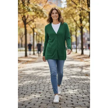 Dámský svetr Dlouhý svetr na knoflíčky tmavě zelený Velikost: UNI: M - XXL