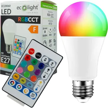 Žárovka RGB LED ŽÁROVKA CCT E27 8W S OVLADAČEM ECOLIGHT