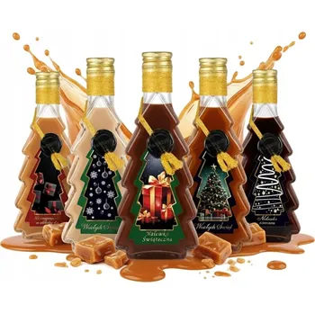 Vánoční dekorace 5x Láhev STROMEČEK 250ml ZDOBENÁ VÁNOČNÍ láhev na svátky likéry víno
