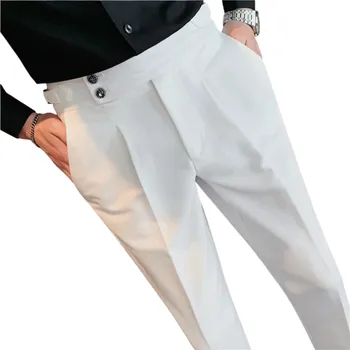 Pánské kalhoty Pánské společenské kalhoty s kapsami Jednobarevné Elegantní rovný střih Stylové pohodlné kalhoty pro muže do práce kanceláře i na slavnostní akce Polyester bílá 31