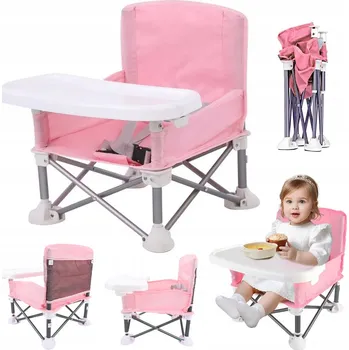 Jídelní židlička JÍDELNÍ ŽIDLIČKA PRO DĚTI SKLÁDACÍ S POPRUHY A PODNOSEM RŮŽOVÁ