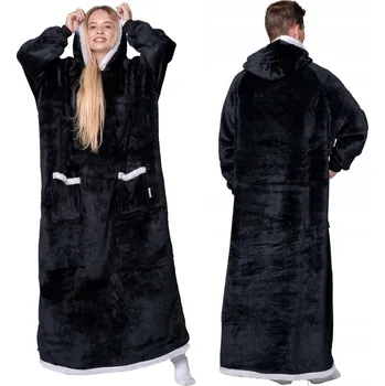 Dámská mikina DEKA oversize mikina ke Kotníkům Silná MIKINOVÁ DEKA XXL ČERNÁ Plyšová Župan