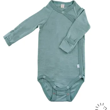 Kojenecký body PoPoLiNi Kojenecké body merino vlna Sage Green s rukavičkami Vel. 62/68