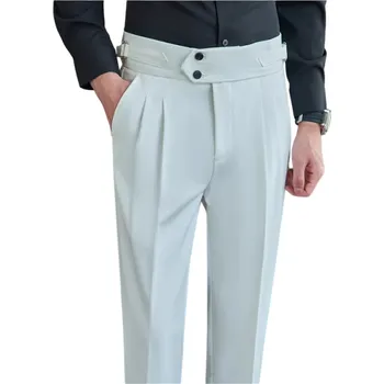 Pánské kalhoty Pánské společenské kalhoty s kapsami Jednobarevné Elegantní rovný střih Pohodlné stylové kalhoty pro muže do práce, kanceláře i na slavnostní události Polyester bílá 32