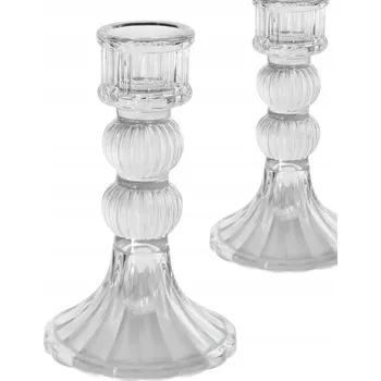 Svícen SKLENĚNÝ KŘIŠŤÁLOVÝ PRŮHLEDNÝ NA SVÍČKY, PRŮHLEDNÝ, DEKORATIVNÍ STŮL, 1 KS