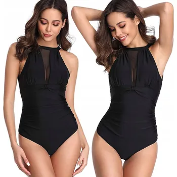 Dámské plavky JEDNODÍLNÉ PLAVKY ČERNÉ ZEŠTÍHLUJÍCÍ PLAVKY MONOKINI M