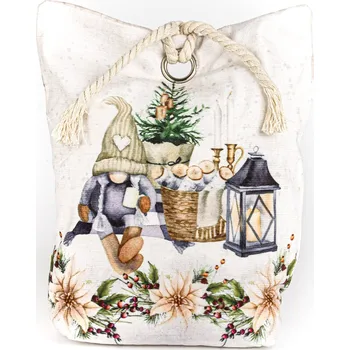 Dekorativní polštářek Dveřní zarážka / vánoční dekorace, skřítek s lucernou, bílá 22x23cm