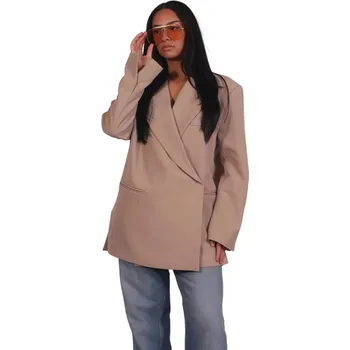 Dámské sako Dámské elegantní sako s límečkem Jednobarevné sako z polyesteru a bavlny Stylový kabátek v různých barvách pro kancelář, společenské akce i volný čas khaki L