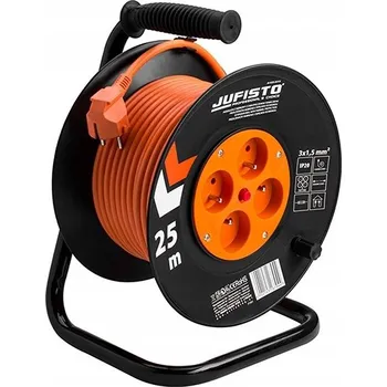 Napájecí kabel JUFISTO PRODLUŽOVACÍ KABEL NA BUBNU 25M 3x1,5 4 ZÁSUVKY