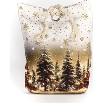 Dekorativní polštářek Dveřní zarážka / vánoční dekorace, zasněžená krajinka, hnědá 22x23cm