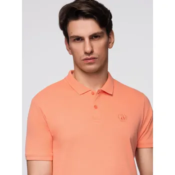 Pánská košile Pánská jednobarevná polokošile BASIC z piké úpletu - broskvová V19 OM-POBS-0100 - XXL