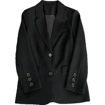 Dámské sako Dámské elegantní sako s kapsami a zapínáním na knoflíky Jednobarevné sako z polyesteru Stylový kabátek v různých barvách pro práci i každodenní nošení černá S