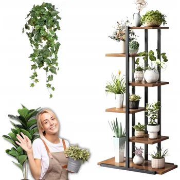 Stojan na květiny REGÁL DRŽÁK NA KVĚTINÁČ STOJAN NA KVĚTINY TMAVĚ HNĚDÝ 113 CM 6 POLIC