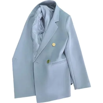 Dámské sako Dámské elegantní sako s límečkem a kapsami Jednobarevné sako z polyesteru Stylový kabátek v různých barvách pro kancelář, společenské akce i volný čas modrá L