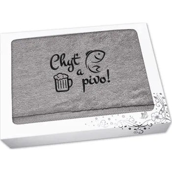 Dárkový potravinový koš Dárkové balení osušky pro rybáře Chyť a pivo šedá