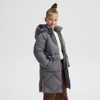 Reserved - Dlouhý prošívaný kabát s kapucí - tmavě šedá - 246EX-90X - 246EX-90X-128