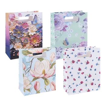 Dárková taška Taška papírová dárková 26 x 32,5 x 10 cm Flowers, s výsekem, mix motivů